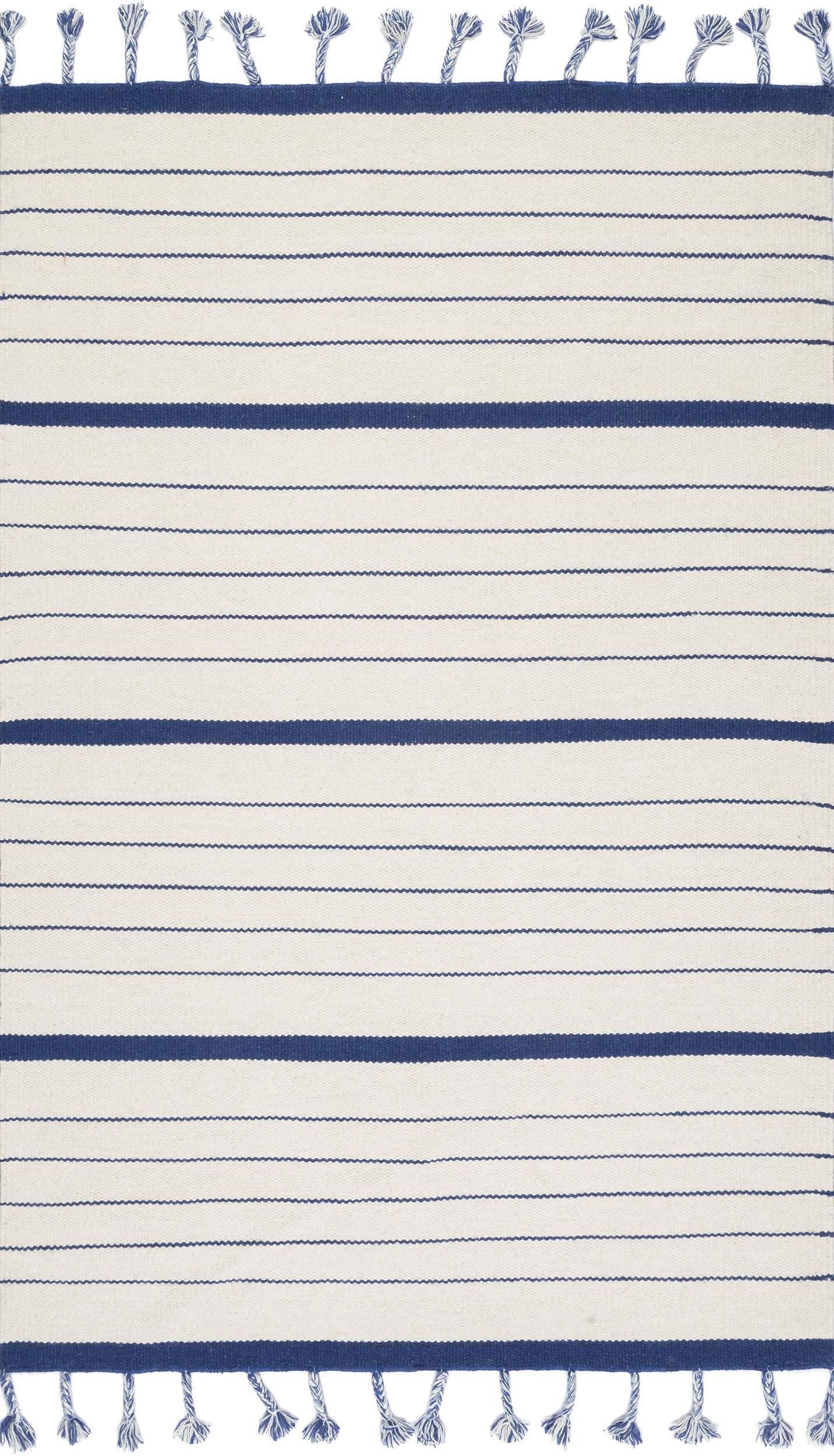 Pinstriped Flatweave With Tassels Rug | Blue