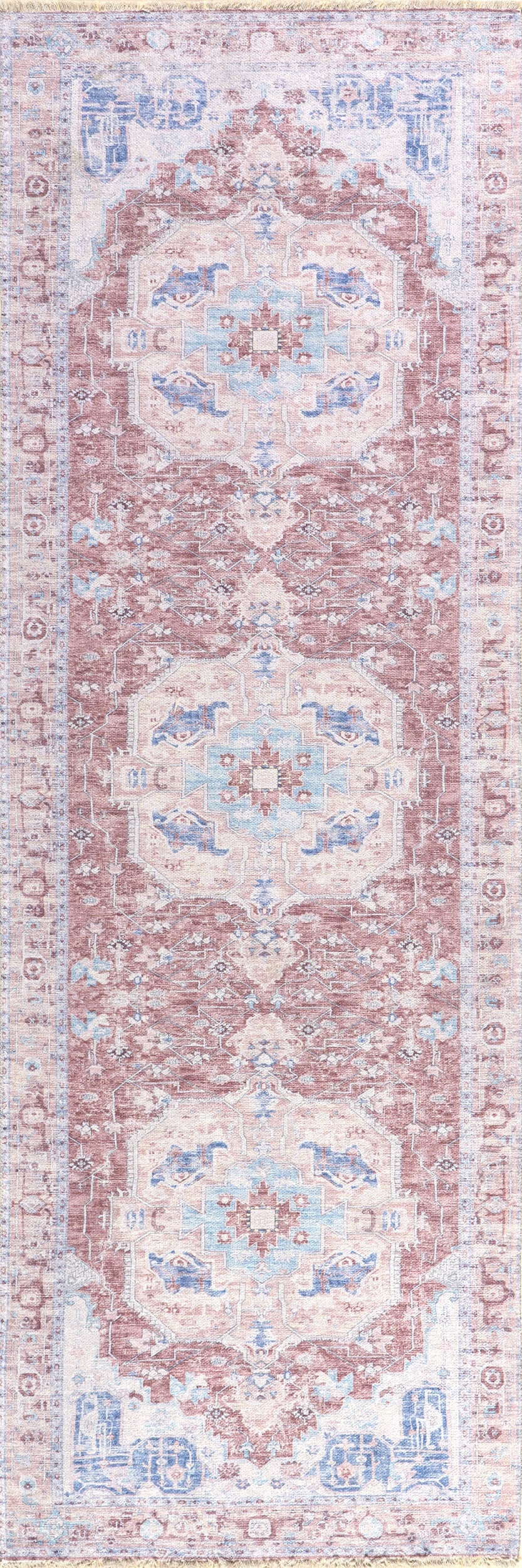 Minnie Fringed Vintage Medallion Washable Rug | Rust