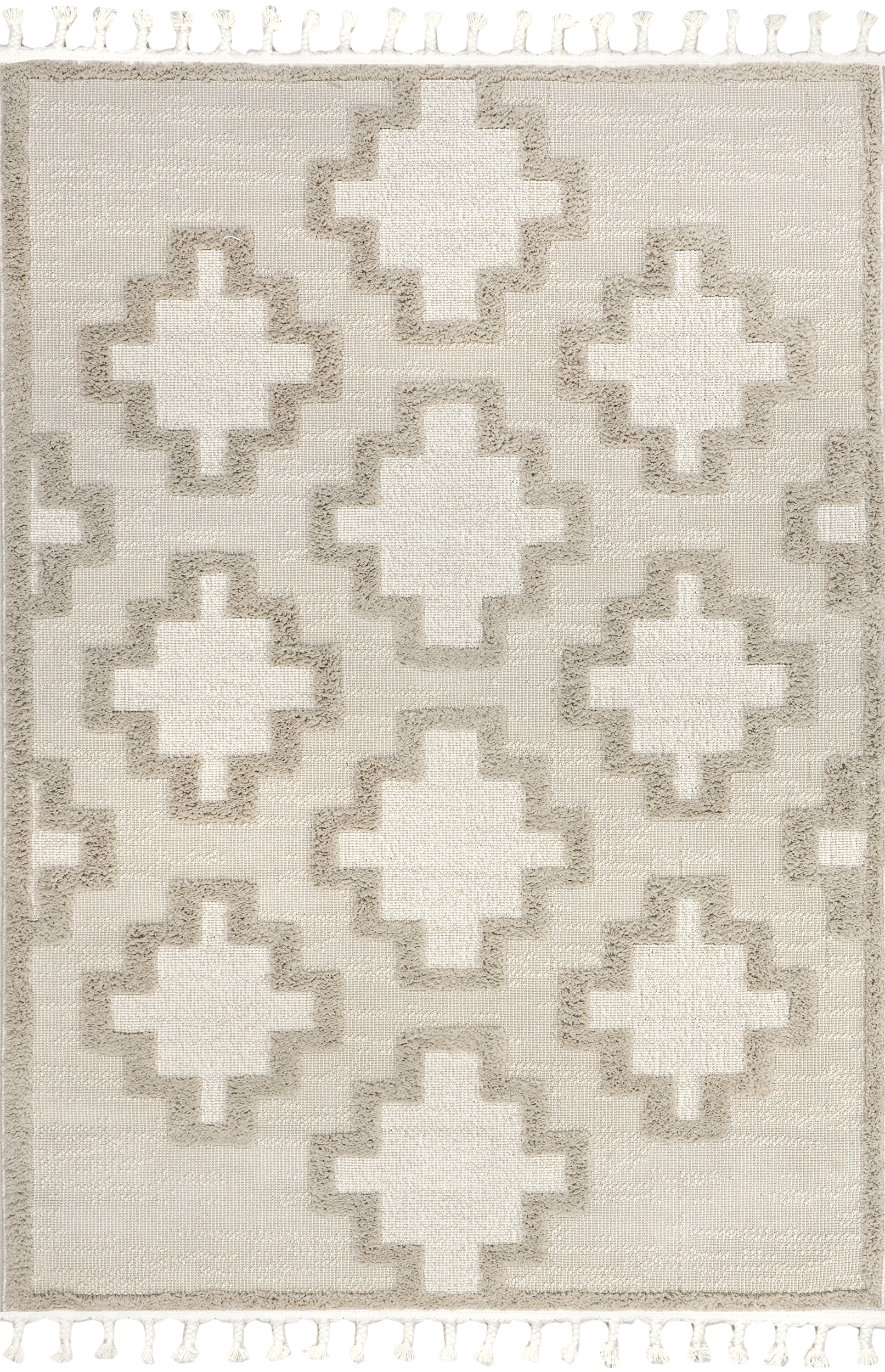 Noel Geometric Tasseled Rug | Beige
