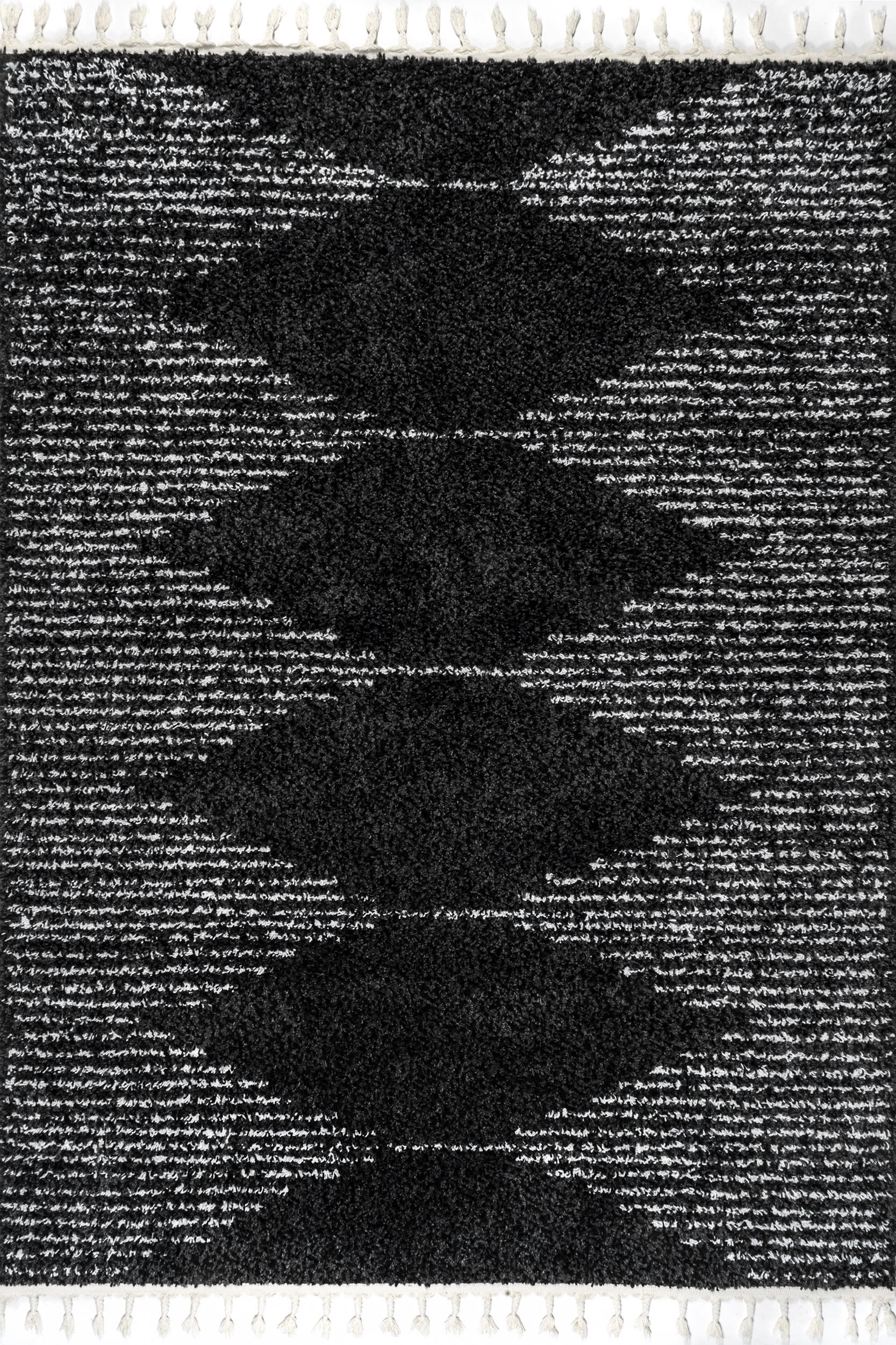 Moroccan Diamond Pinstripes Tassel Rug | Black