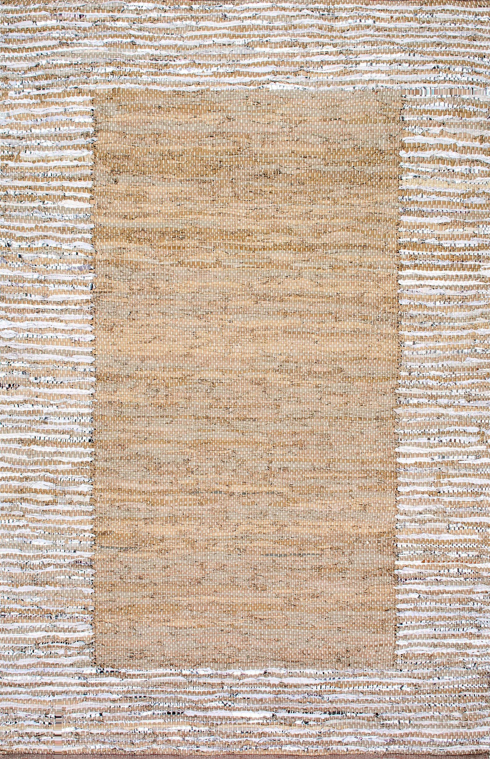 Handwoven Striped Border Leather Rug | Beige