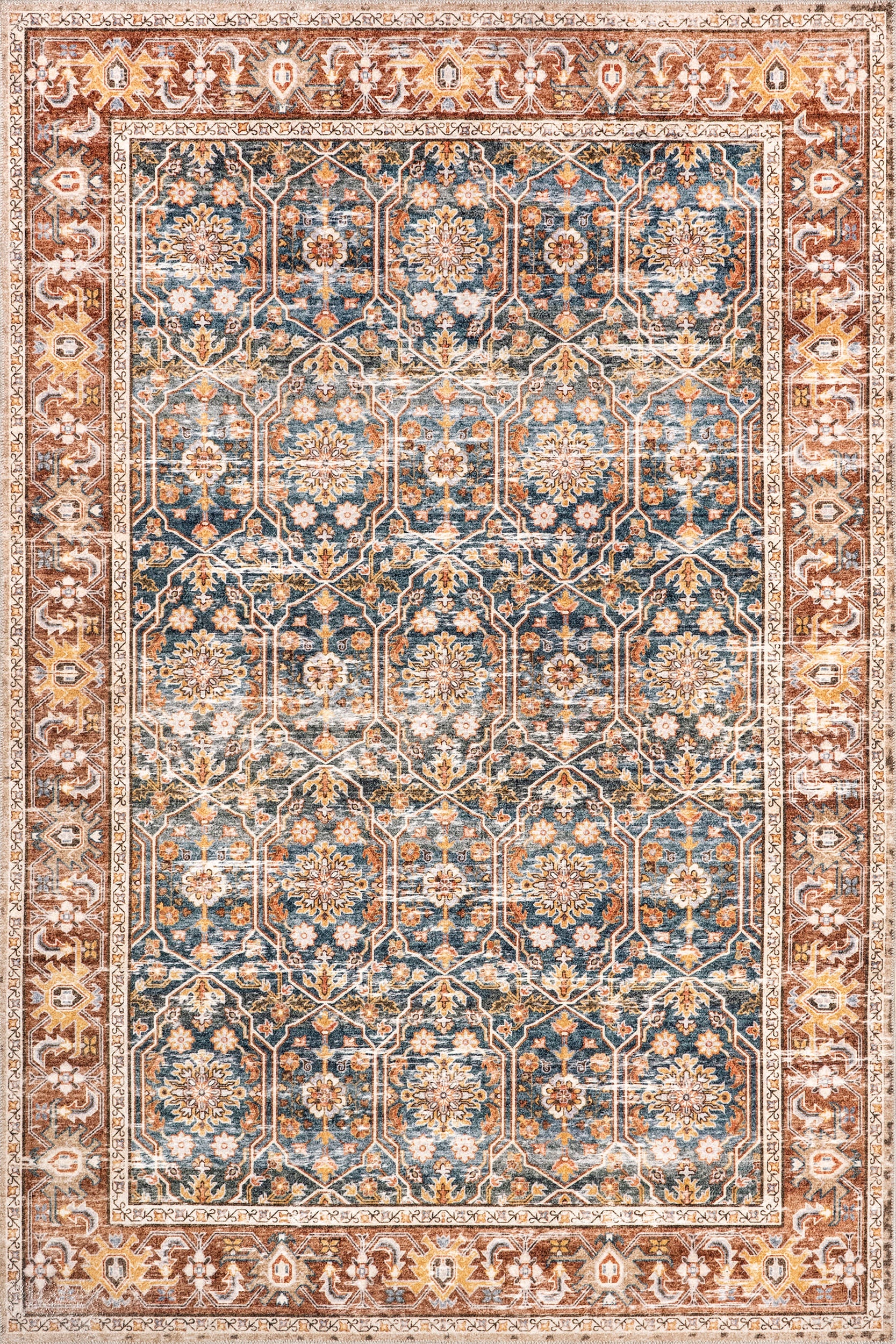 Lessia Washable Floral Rug | Rust