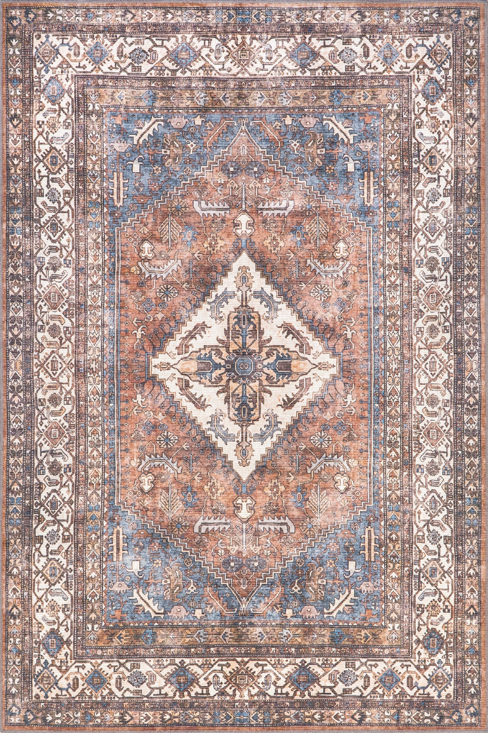 Faydra Traditional Medallion Washable Rug | Light Rust