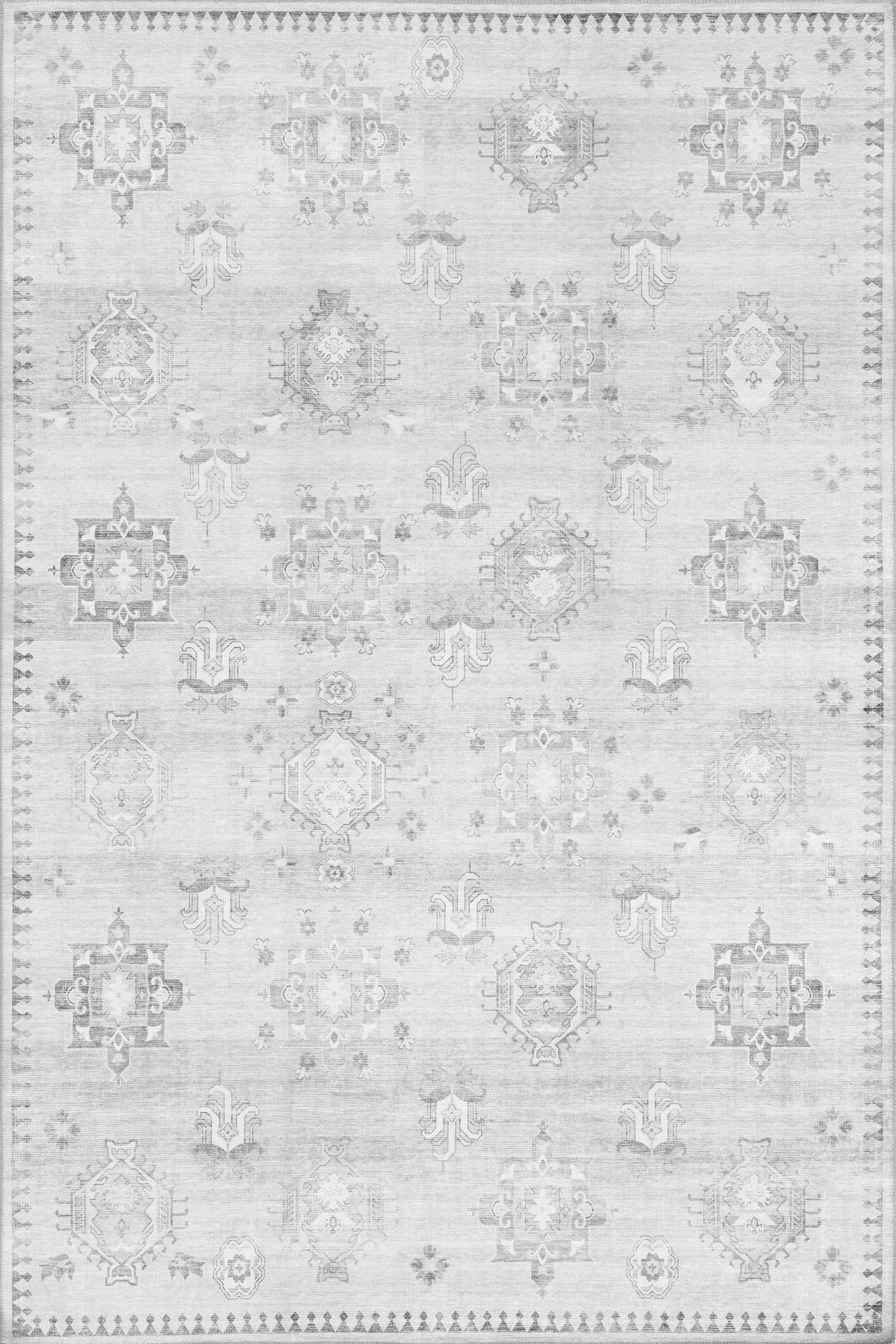 Brenda Hazy Heraldry Washable Rug | Light Grey