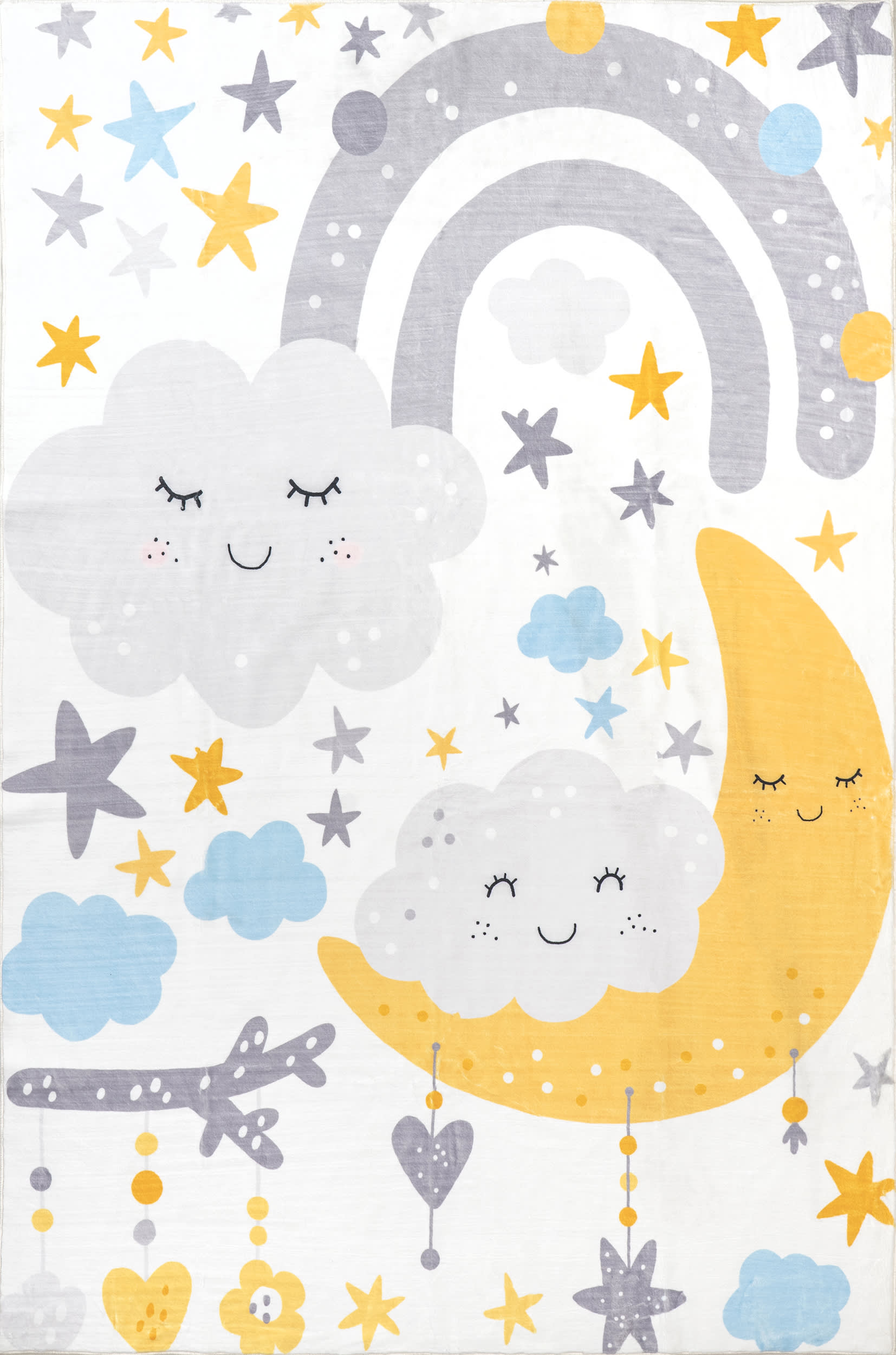 Beatriz Kids Washable Crescent Rug | White Multicolor