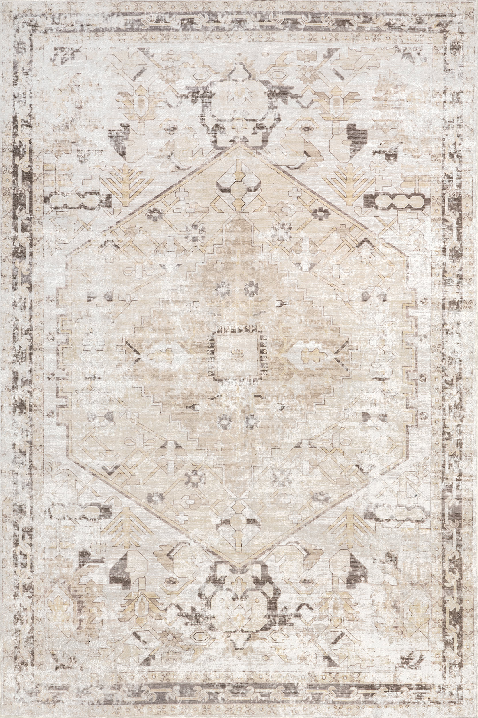 Davie Medallion Washable Rug | Beige