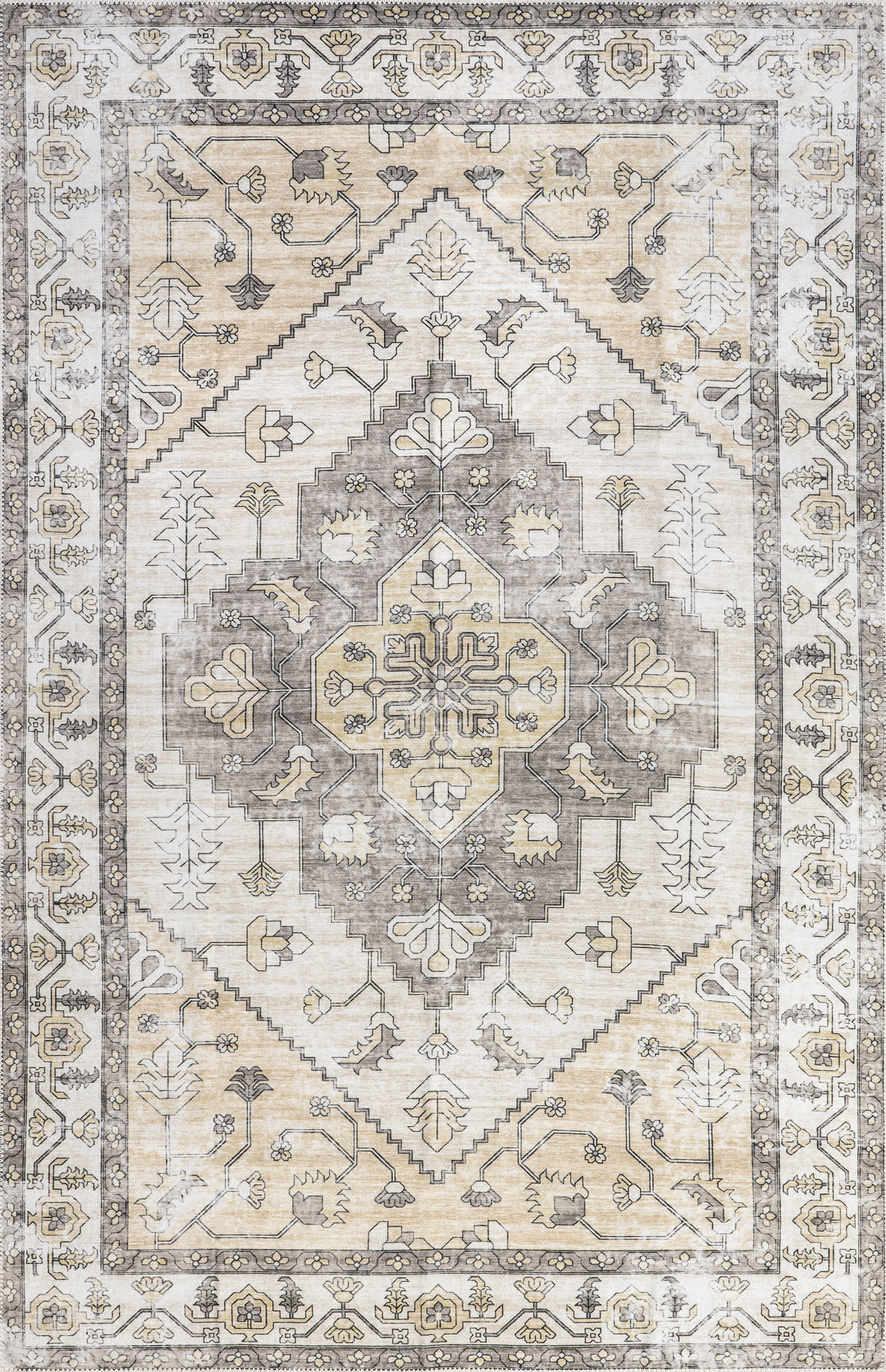 Aimee Washable Vintage Snow Peaks Rug | Grey