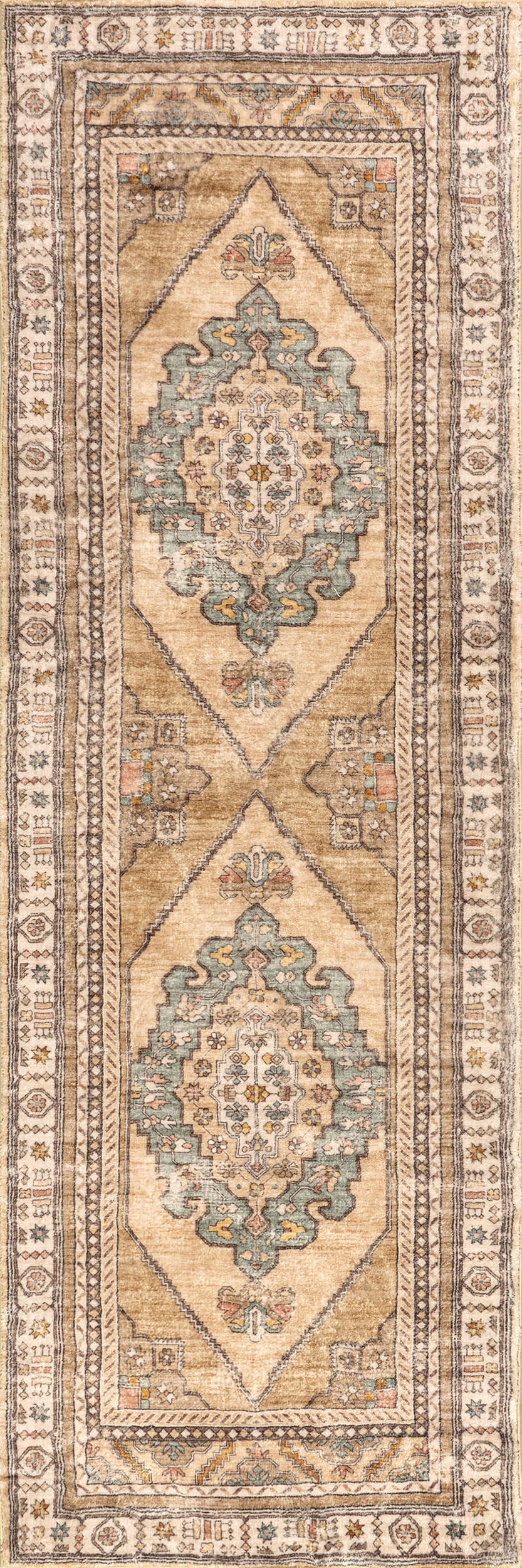 Fern Vintage Medallion Washable Rug | Light Brown