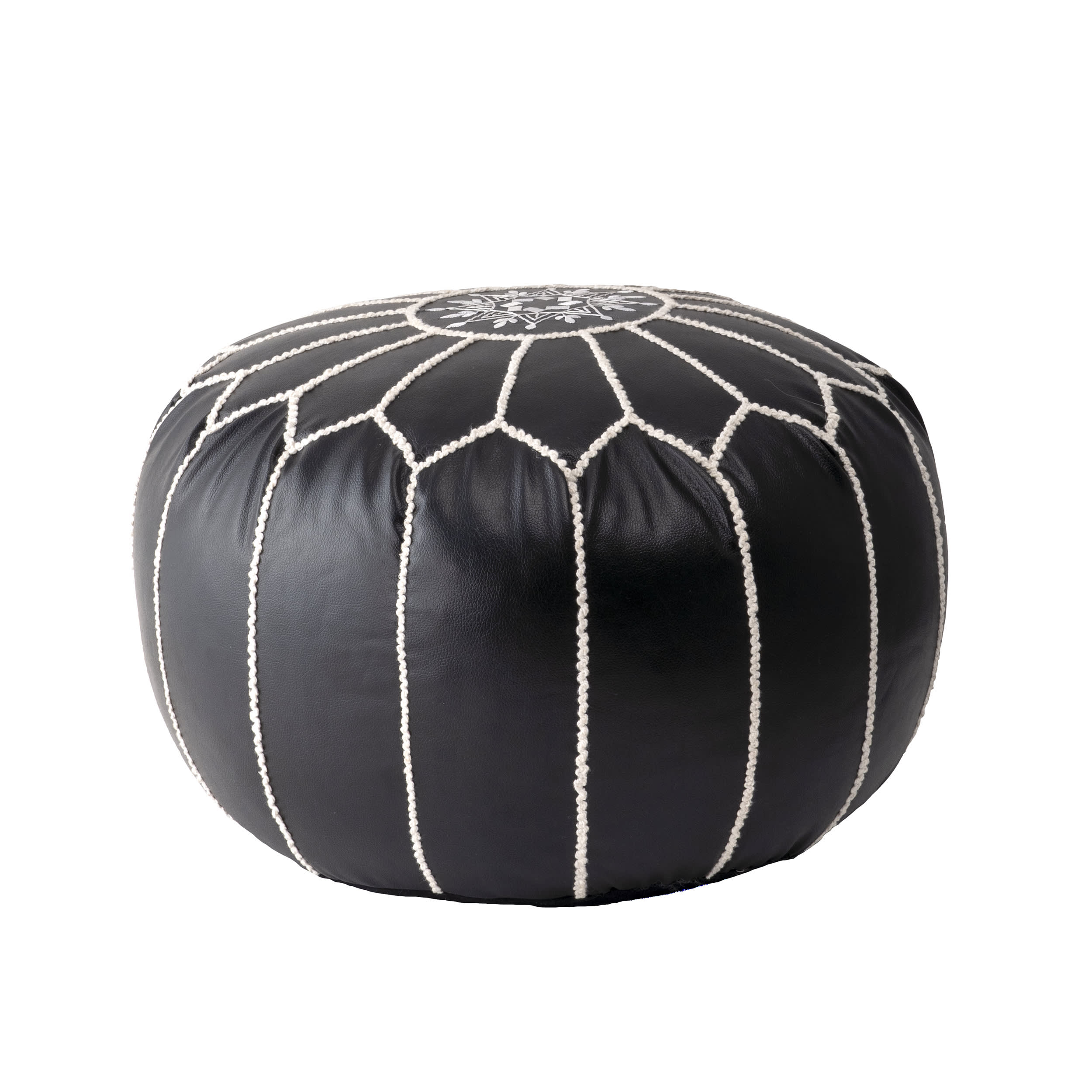 Faux Leather Pouf | Black