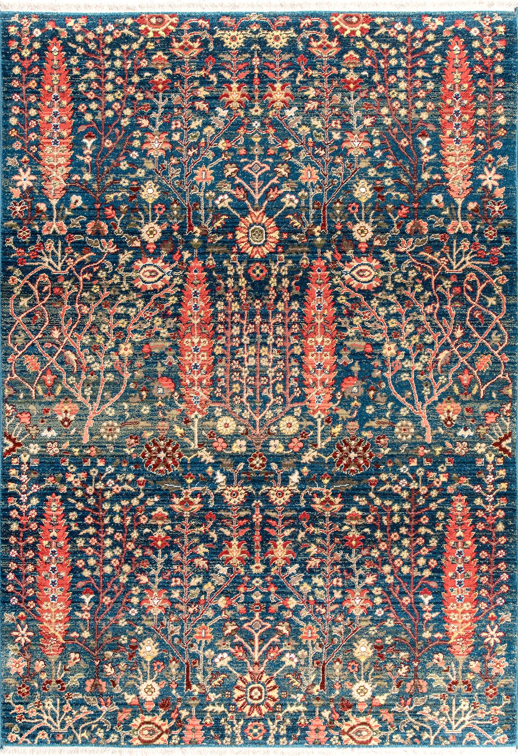 Floral Fringed Rug | Blue