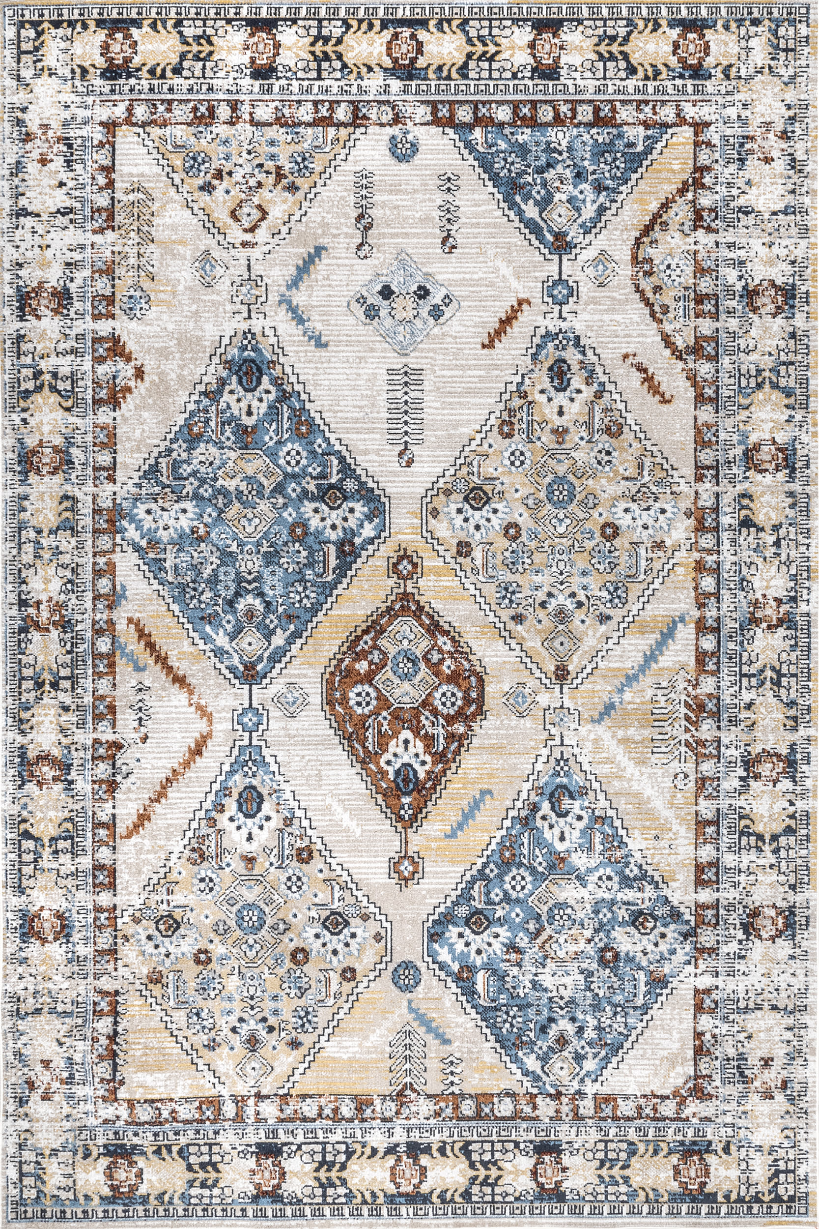 Evianna Washable Diamond Rug | Blue Multicolor